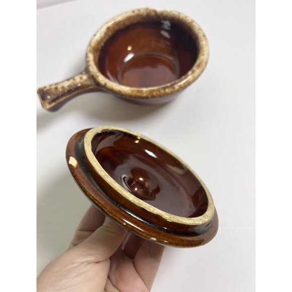 Hull Pottery USA Soup Chili Bowl with Lid Brown Drip Pattern Oven Proof Fall VTG - Picture 4 of 5